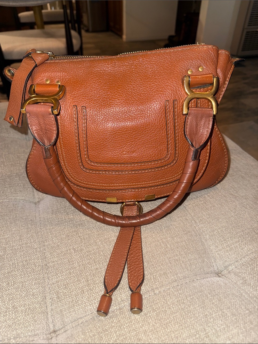Chloé Marcie Leather Shoulder Bag in Cognac